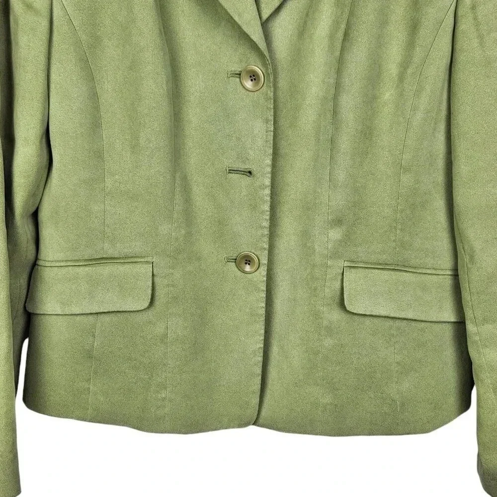 Talbots Lime Green 3 Button Blazer Jacket Polyester Microfiber Lined Size 8 - Picture 9 of 11